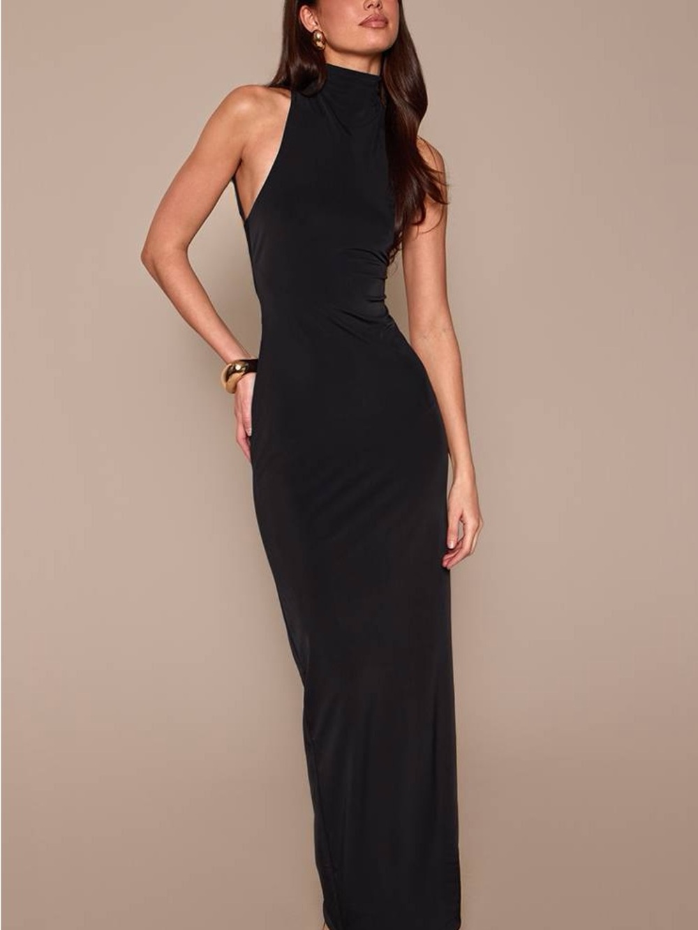 Sleeveless High-Neck Black Maxi Dress